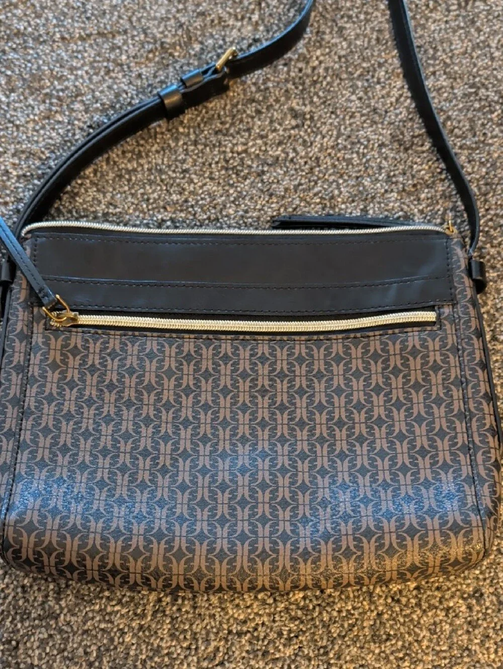 Fossil Brown Monogram Crossbody with Black Strap